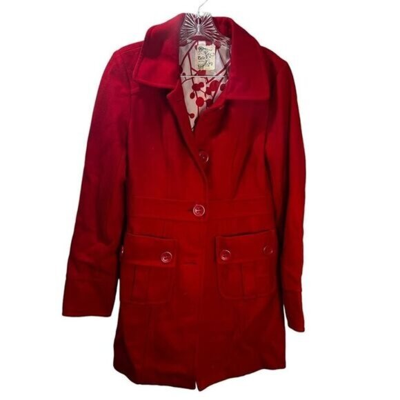 Anthropologie‎ Tulle Red Wool Blend Fully Lined Jacket With Buttons Medium - Picture 1 of 7